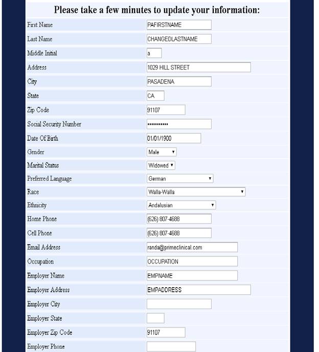 patient demographic button samples family medical history chart