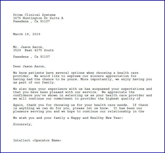 Sample Patient Thank You Letter